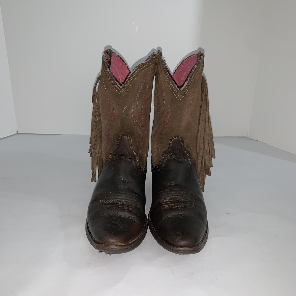 Ariat Boots Girls Size 2 Brown Leather Western Fringe Cowgirl Riding 10011908
